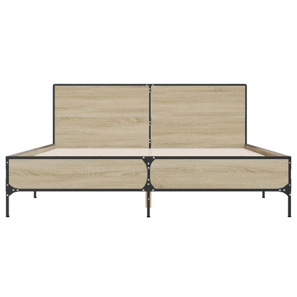 vidaXL Posteljni okvir sonoma hrast 160x200 cm inž. les in kovina