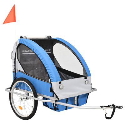 vidaXL Otroška kolesarska prikolica in voziček 2 v 1 modra in siva