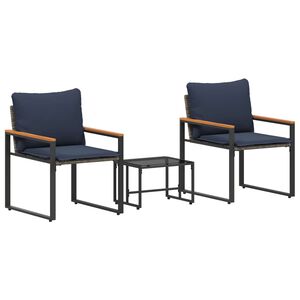 vidaXL Kompleti pohi&scaron;tva z blazino 3 pcs Siva in mornarsko modra Ratan