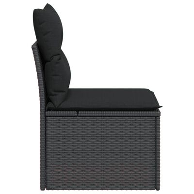 vidaXL Vrtni kavč brez naslonjal z blazinami črn poli ratan