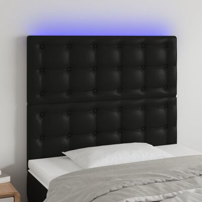 vidaXL LED posteljno vzglavje črno 80x5x118/128 cm umetno usnje