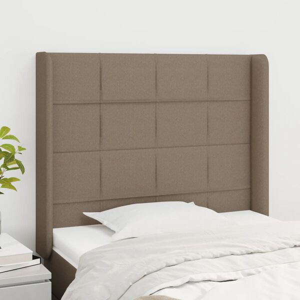 vidaXL Vzglavje z u&scaron;esi taupe 93x16x118/128 cm blago