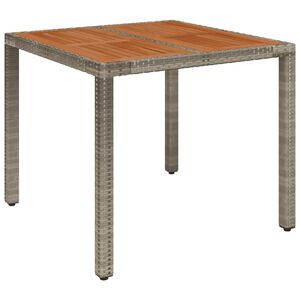 vidaXL Vrtna miza z leseno mizno plo&scaron;čo siva 90x90x75 cm poli ratan