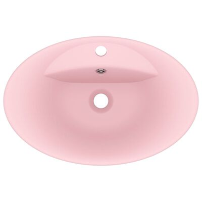 vidaXL Razkošen umivalnik ovalen mat roza 58,5x39 cm keramika