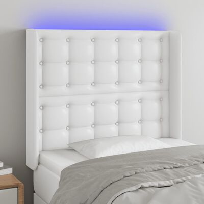 vidaXL LED posteljno vzglavje belo 83x16x118/128 cm umetno usnje