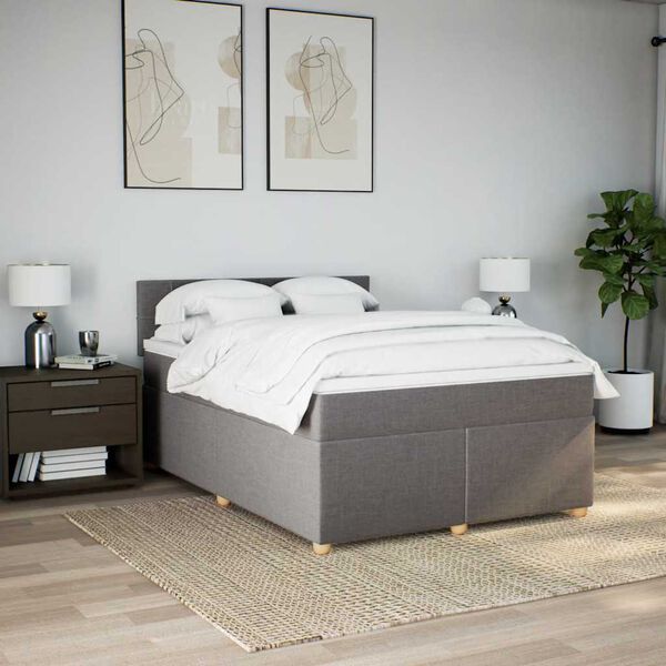vidaXL Box spring postelja z vzmetnico taupe 140x190 cm blago