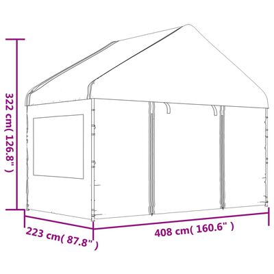 vidaXL Paviljon s streho bel 4,08x2,23x3,22 m polietilen