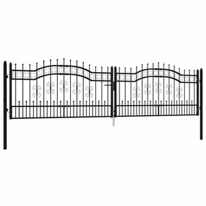 vidaXL Ograjna vrata KAMPEN s kopjem na vrhu črna 394,5 x 100 cm jeklo