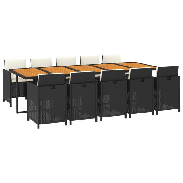 vidaXL Vrtna jedilna garnitura 11-delna z blazinami poli ratan črna