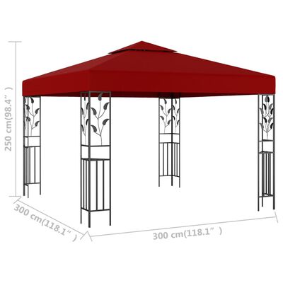 vidaXL Paviljon 3x3 m vinsko rdeč