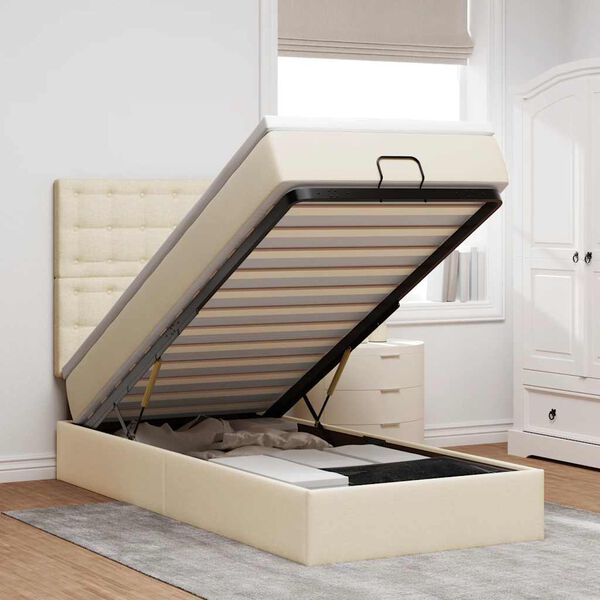 vidaXL Otomanski posteljni okvir z vzmetnico krem 90x190 cm blago