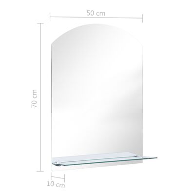 vidaXL Stensko ogledalo s polico 50x70 cm kaljeno steklo