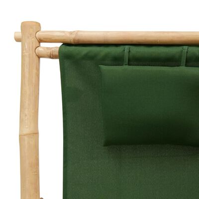 vidaXL Ležalnik iz bambusa in platna zelen