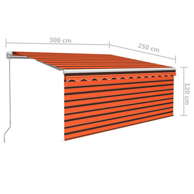 vidaXL Ročno zložljiva tenda s senčilom LED 3x2,5 m oranžna in rjava