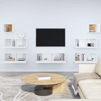 vidaXL Komplet TV omaric 7-delni bel inženirski les