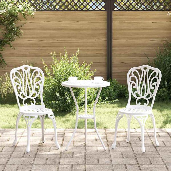 vidaXL Vrtnik Bistro Set 3 pcs Bela Aluminij