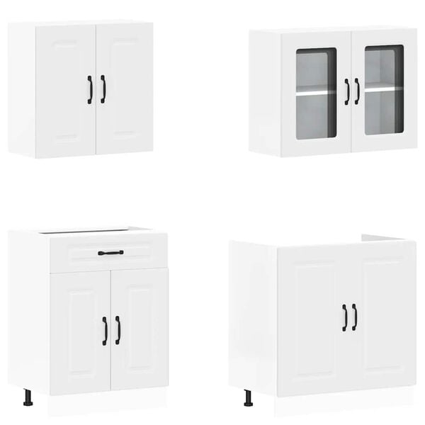 vidaXL Komplet 4 kosov kuhinjskih omaric Kalmar Beli inženirski les