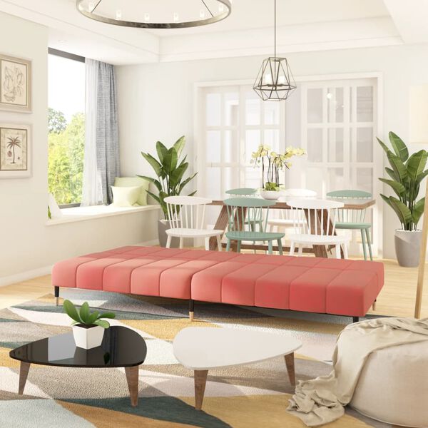 vidaXL Kavč dvosed z leži&scaron;čem roza žamet