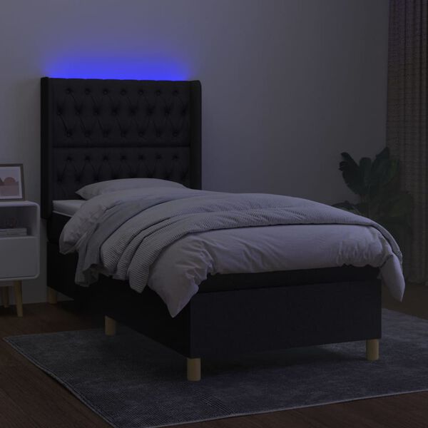 vidaXL Box spring postelja z vzmetnico LED črna 80x200 cm blago
