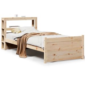 vidaXL Posteljni okvir z vzglavjem bel 75x190 cm trdna borovina