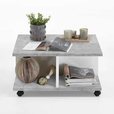 FMD Mobilna klubska mizica 70x70x35,5 cm betonsko siva in sijoče bela