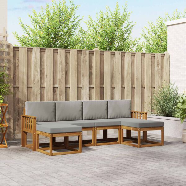 vidaXL Zunanja garnitura za sedenje 6 pcs Naravna in svetlo siva