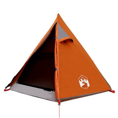 vidaXL Šotor za kampiranje za 2 osebi siv in oranžen vodoodporen