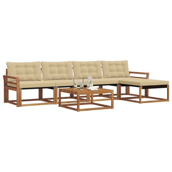 vidaXL Zunanja garnitura za sedenje z blazino 6 pcs Naravna in bež