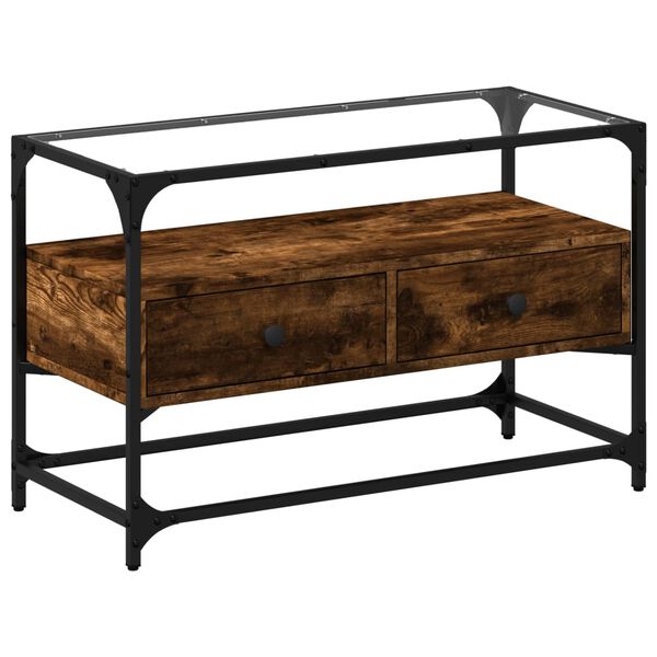 vidaXL TV omarica s stekleno plo&scaron;čo dimljen hrast 80x35x51 cm inž. les