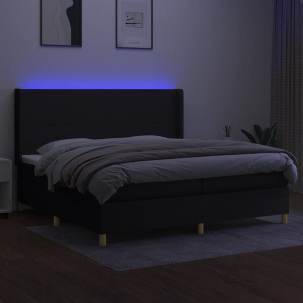 vidaXL Box spring postelja z vzmetnico LED črna 200x200 cm blago