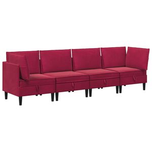 vidaXL Komplet pohi&scaron;tva za dnevno sobo 4 pcs Vinorodna rdeča Žamet