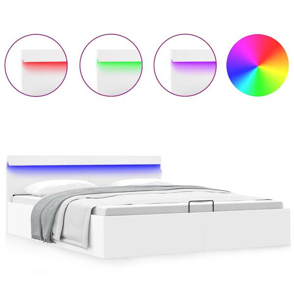 vidaXL Dvižni posteljni okvir LED belo umetno usnje 160x200 cm