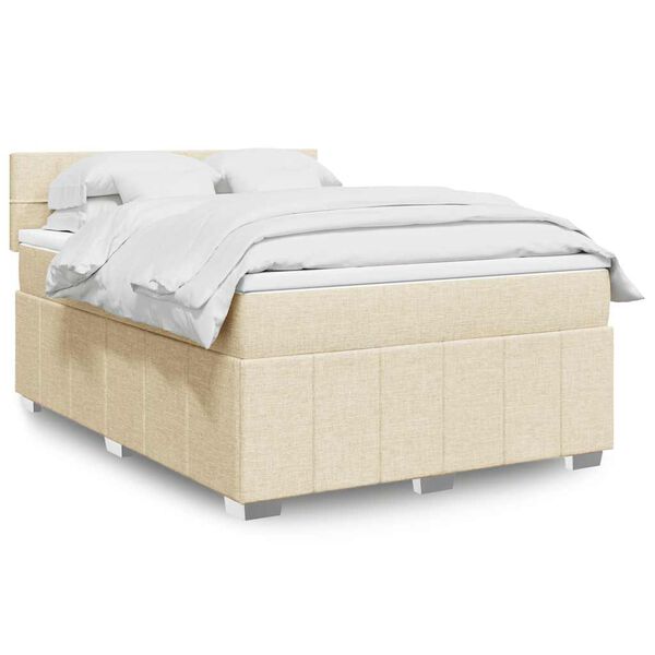 vidaXL Box spring postelja z vzmetnico krem 140x190 cm blago
