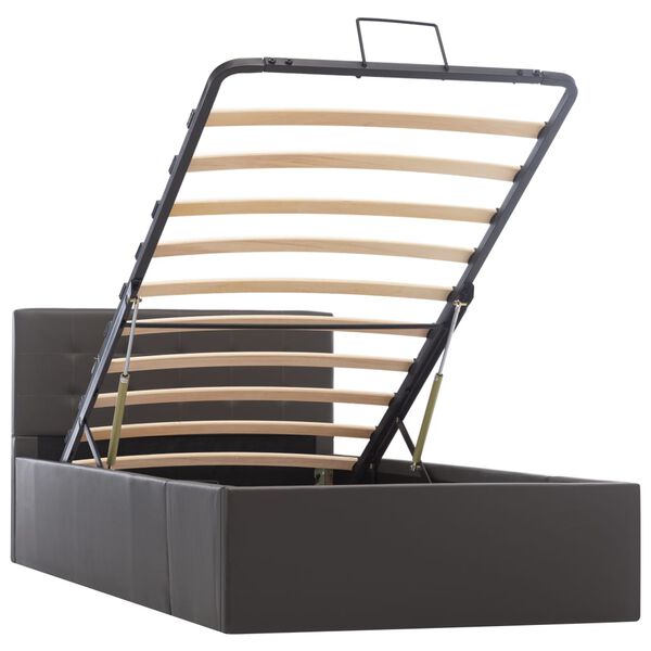 vidaXL Dvižni posteljni okvir sivo umetno usnje 90x200 cm