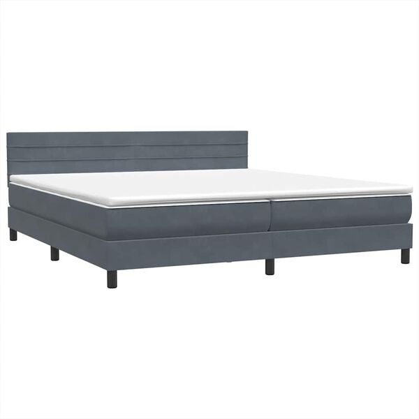 vidaXL Box Spring postelja z vzmetnico Temno siva 180x220 cm žamet