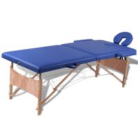vidaXL Zložljiva masažna miza 2 coni z lesenim okvirjem modra