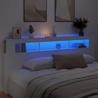vidaXL LED posteljno vzglavje belo 220x18,5x103,5 cm inženirski les