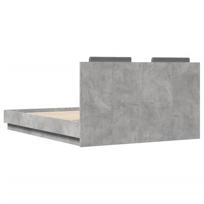 vidaXL Posteljni okvir z vzglavjem in LED betonsko siv 135x190 cm
