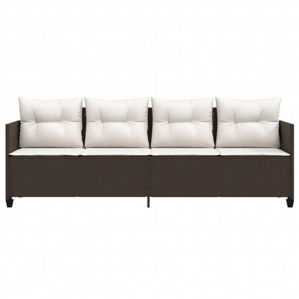 vidaXL Ležalnik z blazinami rjav poli ratan