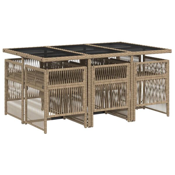 vidaXL Vrtna jedilna garnitura 7-delna z blazinami bež poli ratan