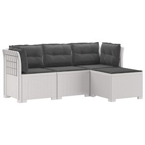 vidaXL 4-sedežna vrtna sofa z blazinami, rattan videz PP Bela