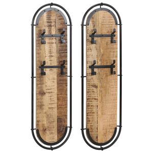 vidaXL Stenski obe&scaron;alnik za pla&scaron;če s 4 kavlji 2 kosa trden mangov les