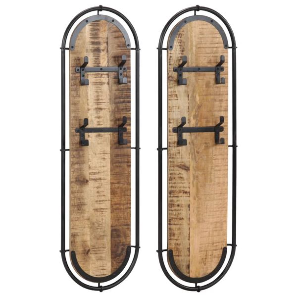 vidaXL Stenski obe&scaron;alnik za pla&scaron;če s 4 kavlji 2 kosa trden mangov les