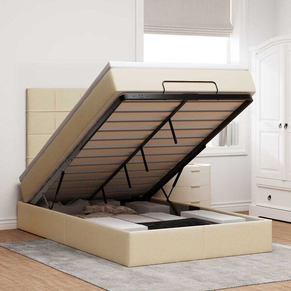 vidaXL Otomanski posteljni okvir z vzmetnico krem 120x190 cm blago