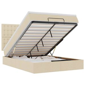 vidaXL Otomanska postelja z vzmetnico & LEDs krema 140x200 cm Tkanina