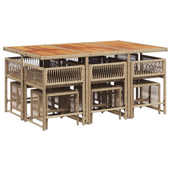 vidaXL Vrtna jedilna garnitura 11-delna z blazinami bež poli ratan