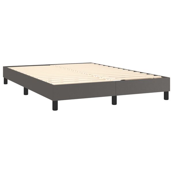 vidaXL Box spring postelja z vzmetnico siva 140x190 cm umetno usnje