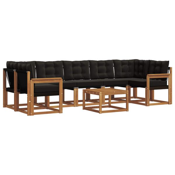 vidaXL Zunanja garnitura za sedenje z blazino 8 pcs Naravna in črna