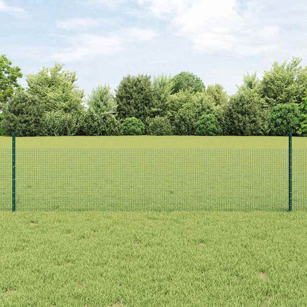 vidaXL Ograja s stebrom Zelena 0,5 x 50 m Jeklo in PVC