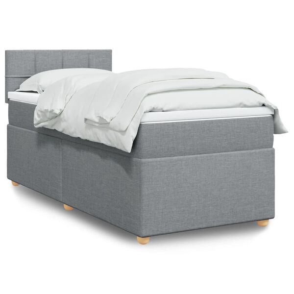 vidaXL Box spring postelja z vzmetnico svetlo siva 90x190 cm blago